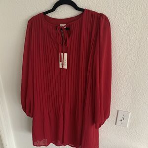 A New Day Women's Bishop Long Sleeve Ruby Red Pleated Holiday‎ party Dress XS